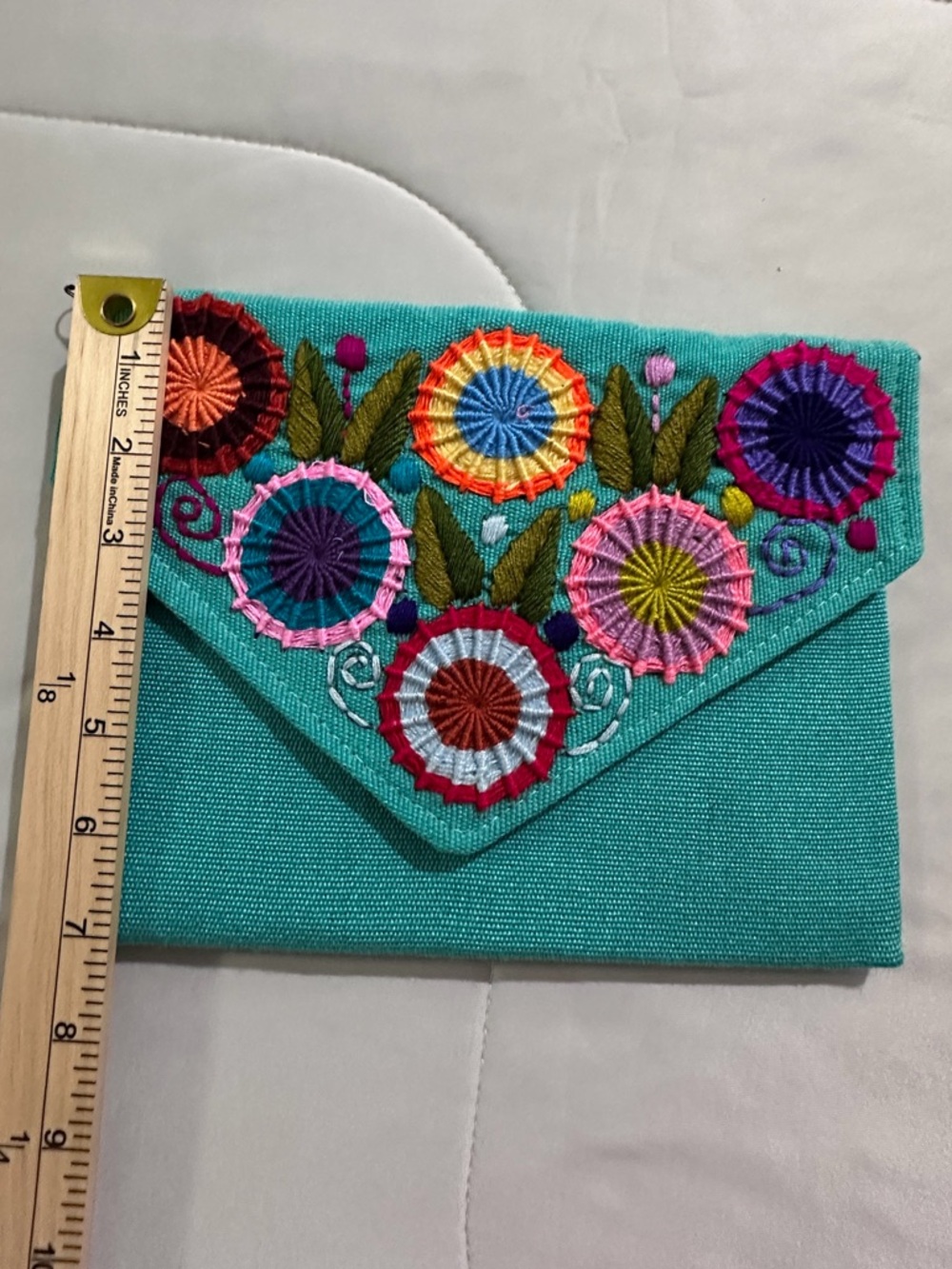Teal Floral Embroidered Crossbody Bag - Women's Shoulder Purse - Picture 6 of 7
